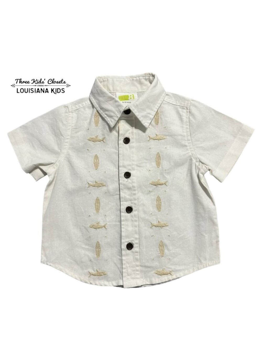 Crazy 8 6-12m Linen Embroidered Fish Button Down Shirt